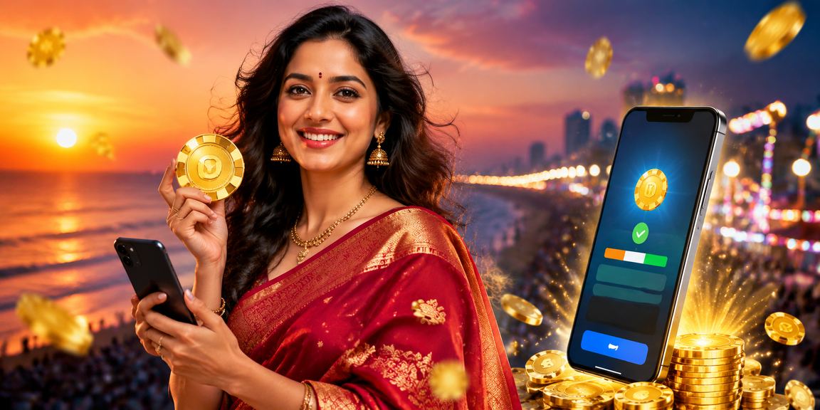 Indian woman enjoying cashback bonus on mobile betting